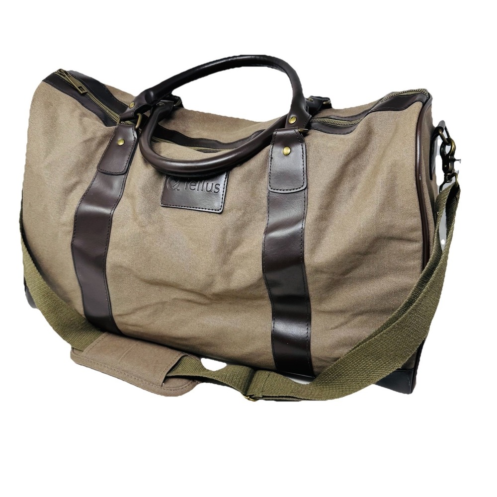 Tellus Weekender Duffle And Gym Bag Sports Olive Brown Shoulder Strap